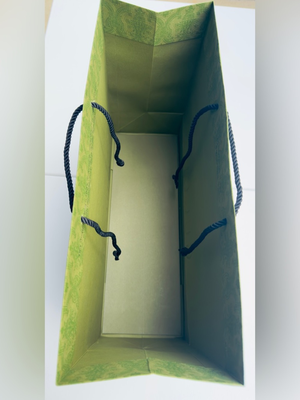 Gucci Authentic Paper Shopping Gift Bag Tote Green Damask Print Embossed 19x14 - Picture 8 of 11